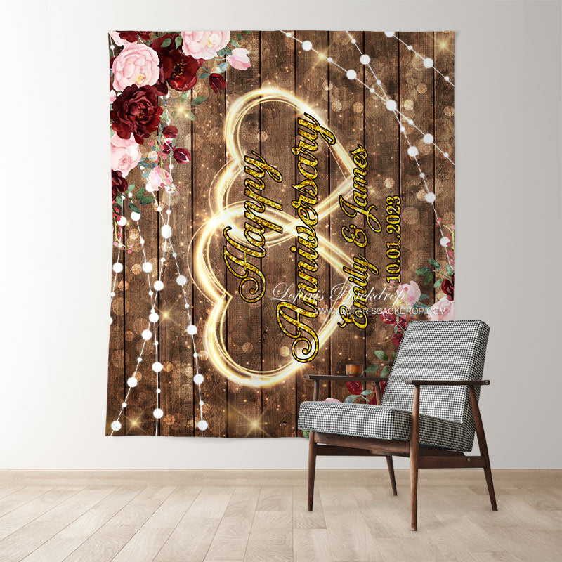 Lofaris Floral With Love Light Bokeh Anniversary Wood Backdrop