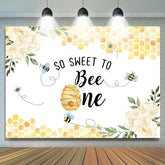 Lofaris Floral Yellow Sweet Bee Happy 1Th Birthday Backdrop