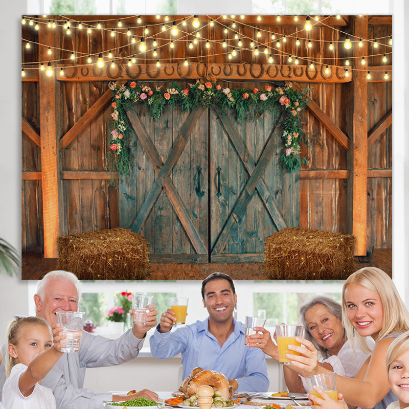 Lofaris Florals Wooden Door and Lights Backdorp for Autumn