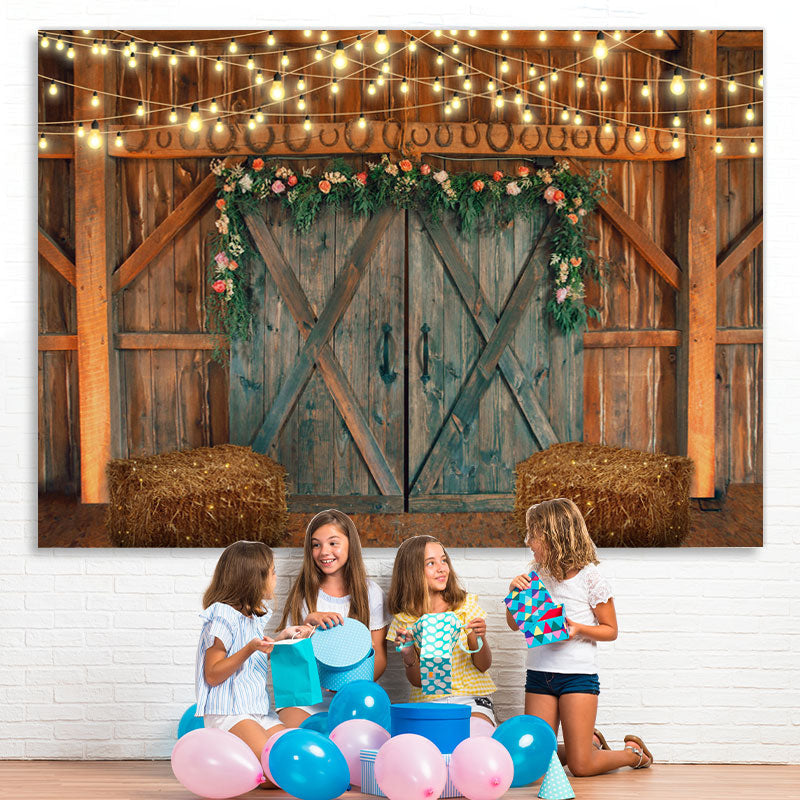 Lofaris Florals Wooden Door and Lights Backdorp for Autumn