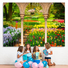 Lofaris Flower And Green Grass Garden Butterfly Spring Backdrop