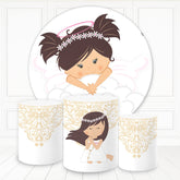 Lofaris Flower Wreath Girl White Theme Round Birthday Backdrop Kit