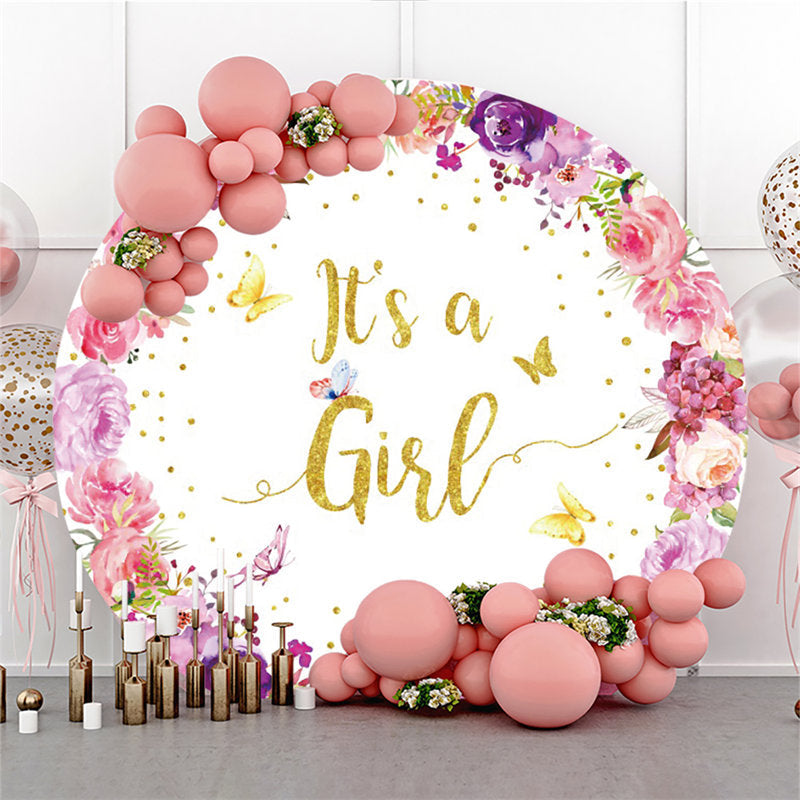 Lofaris Flowers And Butterflies Round Baby Shower Backdrop
