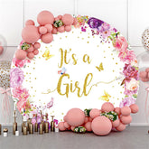 Lofaris Flowers And Butterflies Round Baby Shower Backdrop