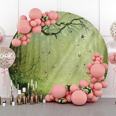 Green Leaves And Deer Flowers Themed Circle Backdrop