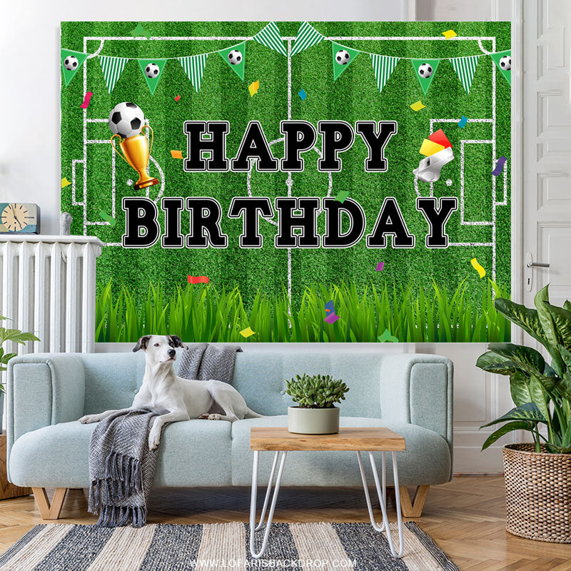 Lofaris Football Field Grass Sport Theme Birthday Backdrop