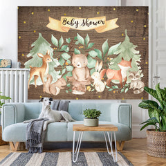 Lofaris Forest Animal Wooden Gold Glitter Backdrop for Baby Shower