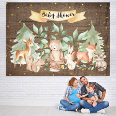 Lofaris Forest Animal Wooden Gold Glitter Backdrop for Baby Shower