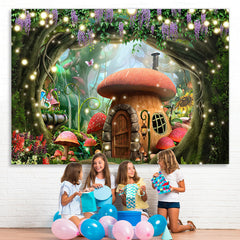 Lofaris Forest Flower Mushroom House Happy Birthday Backdrop