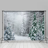 Lofaris Forest Green Tree And White Snowflake Winter Backdrop