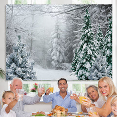 Lofaris Forest Green Tree And White Snowflake Winter Backdrop