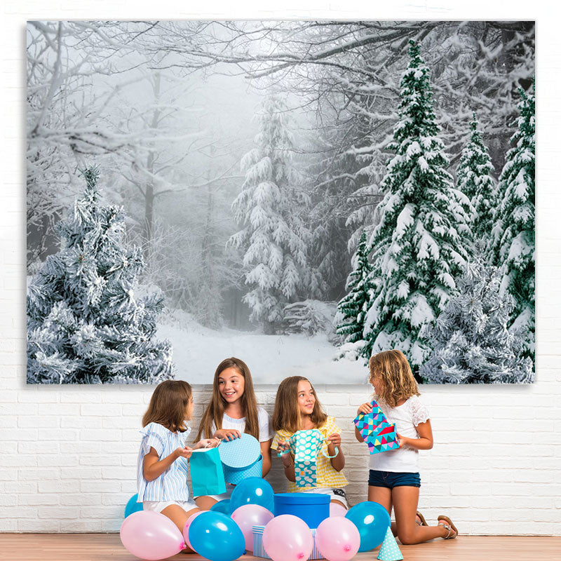 Lofaris Forest Green Tree And White Snowflake Winter Backdrop