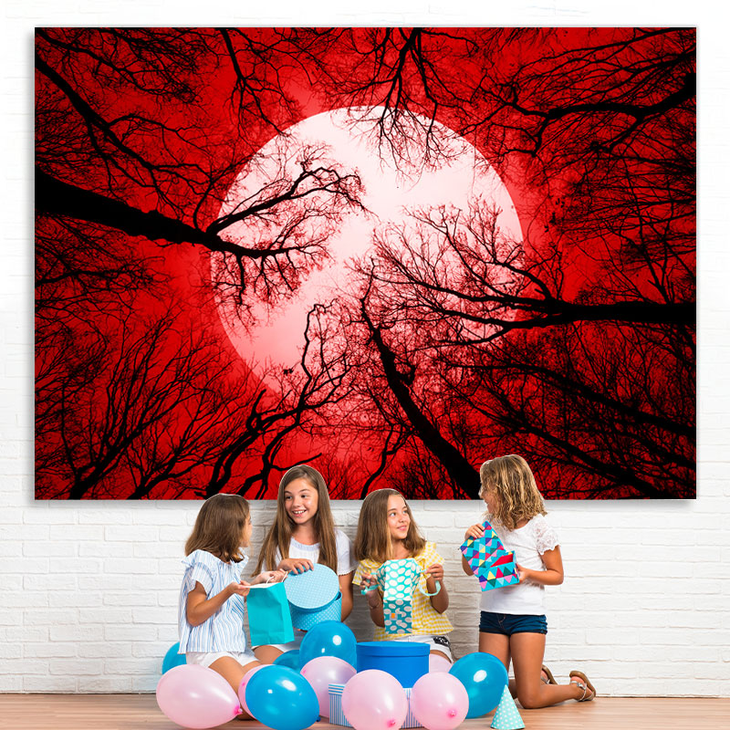 Lofaris Forest Red Night Moon Backdrop for Halloween Party
