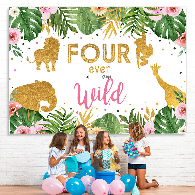 Lofaris Four Ever Wild Jungle Animals 4th Birthday Backdrop
