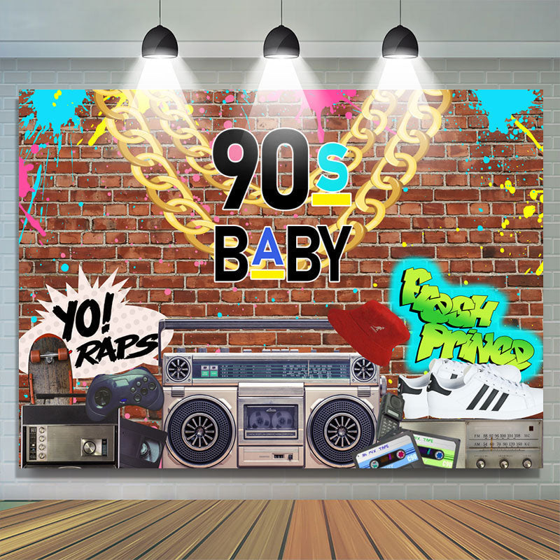 Lofaris Fresh Prince 90s Baby Brick Wall Backdrop For Boy Party
