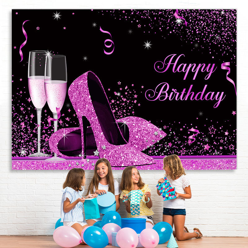 Lofaris Fuchsia And Black Glitter High-Heel Birthday Backdrop
