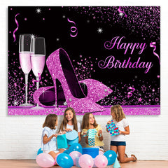 Lofaris Fuchsia And Black Glitter High-Heel Birthday Backdrop