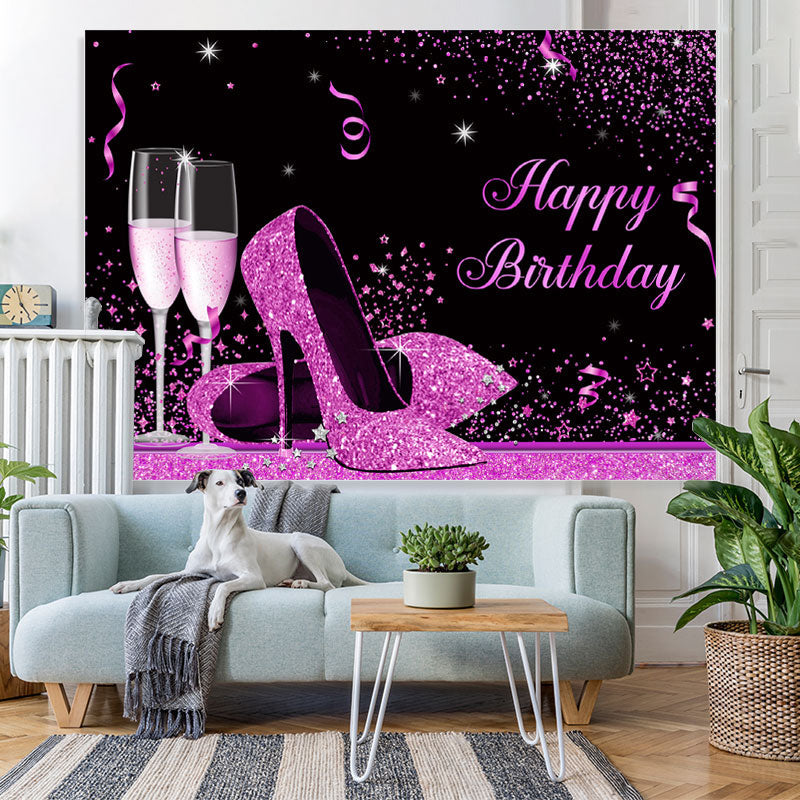 Lofaris Fuchsia And Black Glitter High-Heel Birthday Backdrop