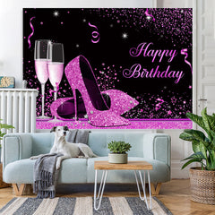 Lofaris Fuchsia And Black Glitter High-Heel Birthday Backdrop