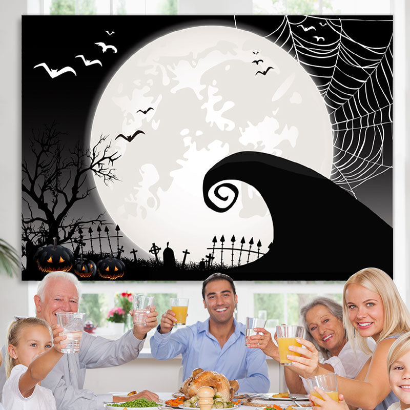 Lofaris Full Moon Bat Pimpkin Spooky Night Backdrop for Party