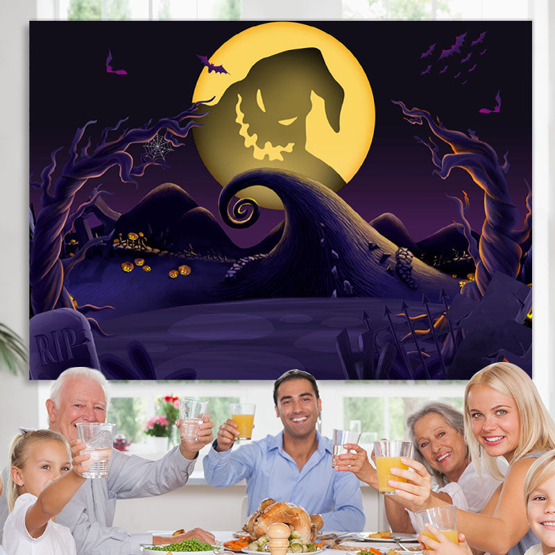 Lofaris Full Moon Scary Graveyard Tree Ghost Pimpkin Halloween Backdrop