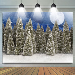 Lofaris Full Moon Snow Blue Night Froest Christmas Photo Backdrop