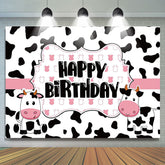 Lofaris Funny Cow Farm Animal Pink Happy Birthday Backdrop