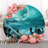 Lofaris Funny Pumpkin And Moon Happy Halloween Round Backdrop