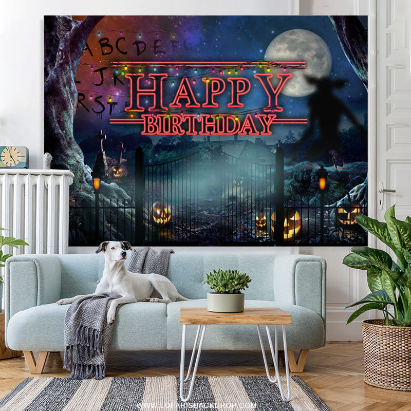 Lofaris Funny Pumpkin Lantern And Moon Happy Birthday Backdorp
