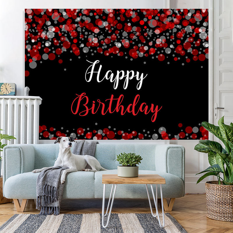 Lofaris Fuzzy Red Grey Bubble Themed Happy Birthday Backdrop