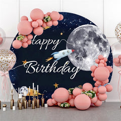 Lofaris Galaxy Rocket Round Happy Birthday Backdrop For Party
