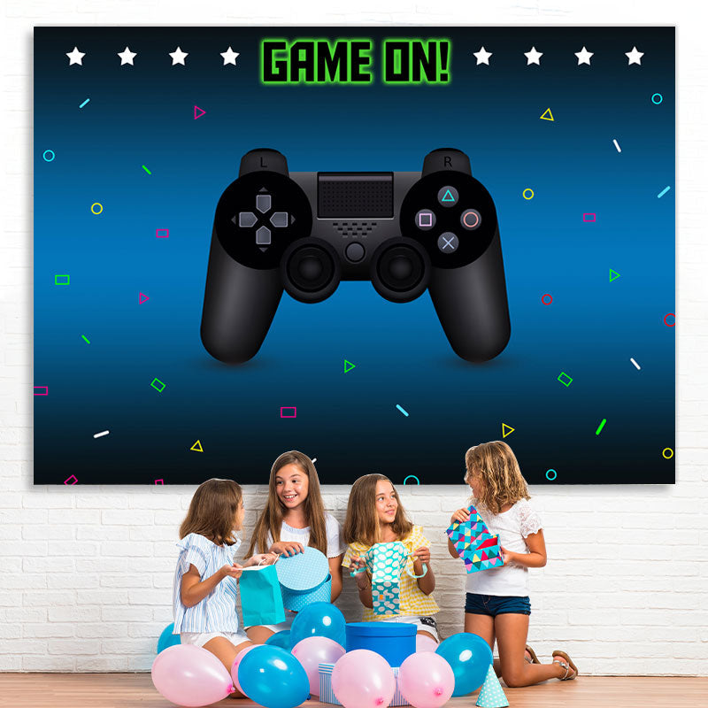 Lofaris Game On Gamepad Blue Bokeh Birthday Party Backdrop for Boy