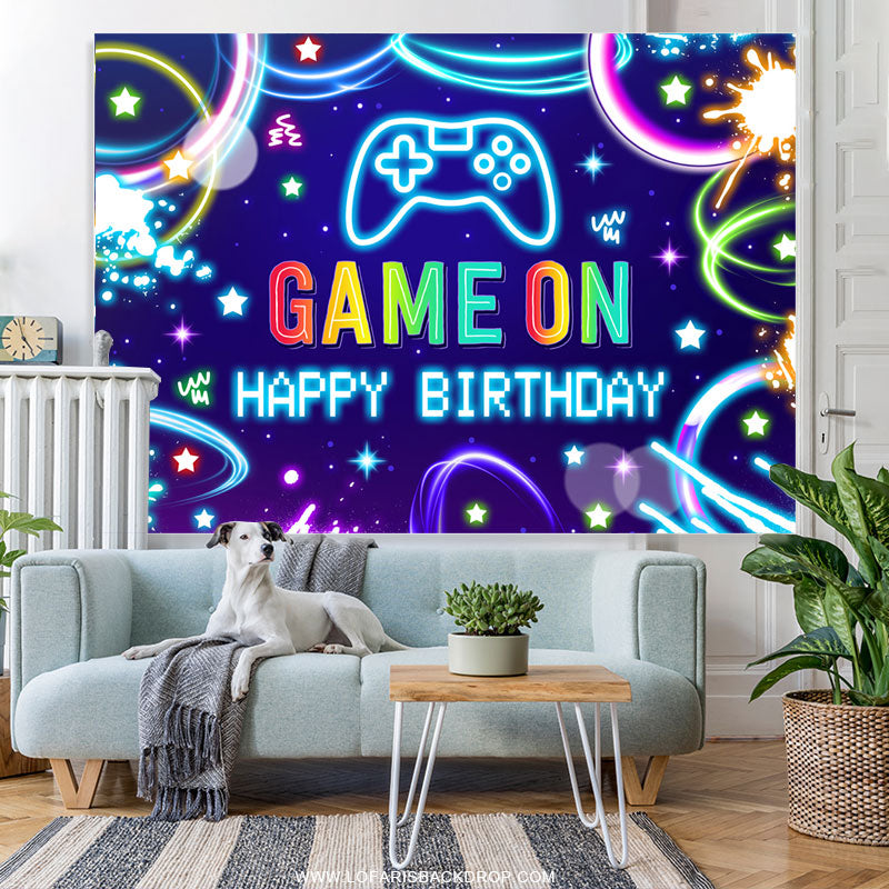 Lofaris Game On Lighting Colorful Happy Birthday Backdrop