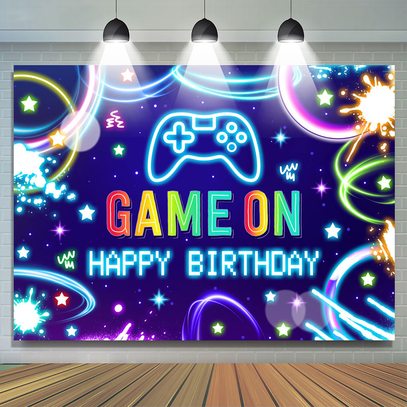 Lofaris Game On Lighting Colorful Happy Birthday Backdrop