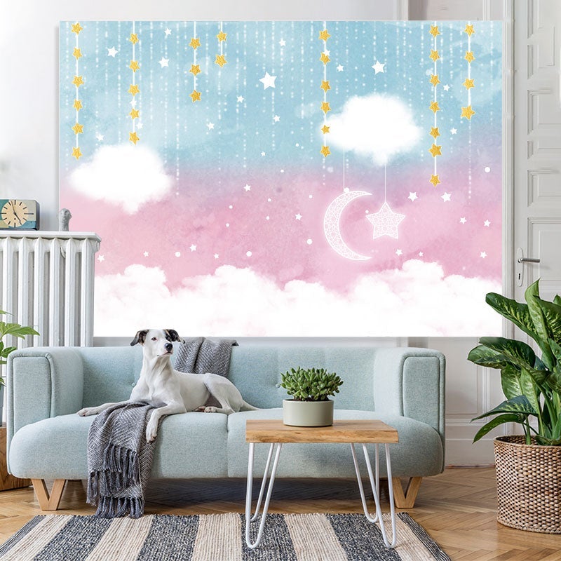 Lofaris Pink Star Moon Clouds Party Baby Shower Backdrop