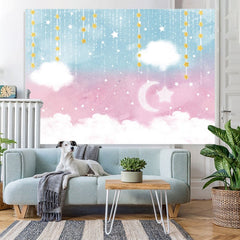 Lofaris Pink Star Moon Clouds Party Baby Shower Backdrop