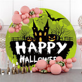 Lofaris Ghost Pumpkin Bat Green Happy Halloween Round Backdrop