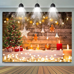 Lofaris Gingerbread Bokeh With Candles Christmas Backdrop