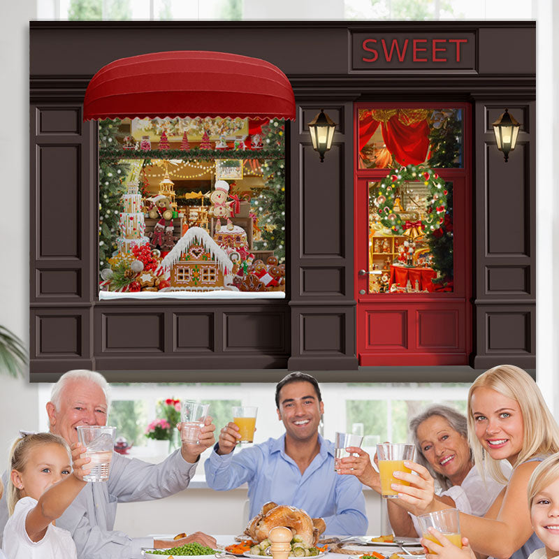 Lofaris Gingerbread Christmas Red Door Party Decorations Backdrop