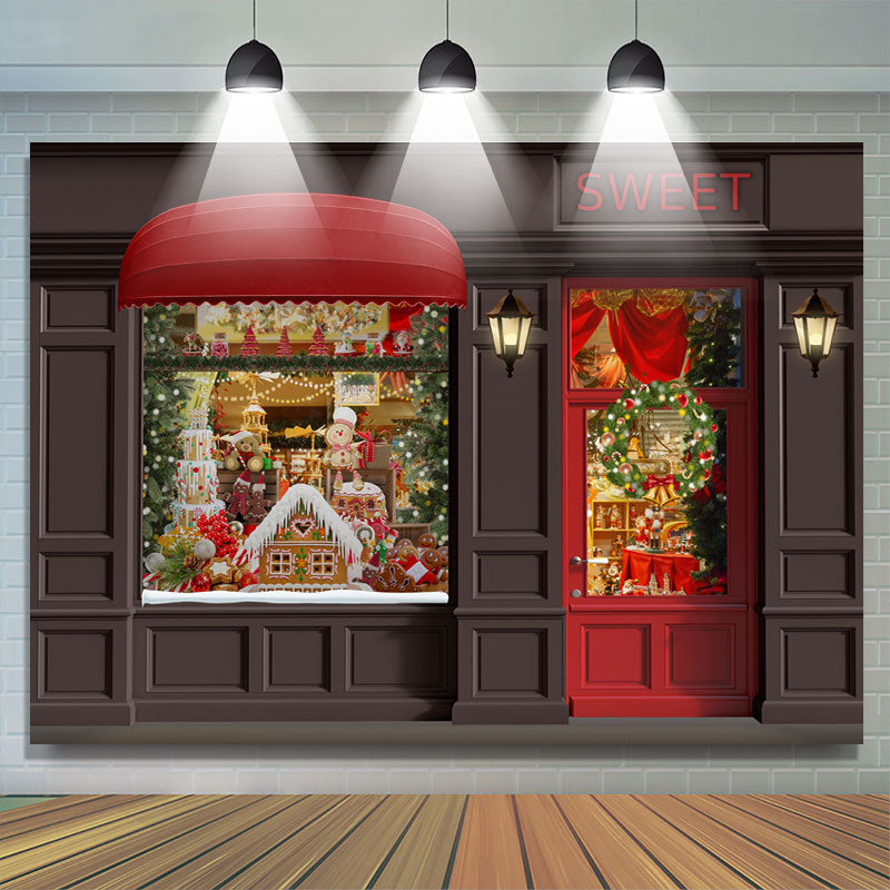 Lofaris Gingerbread Christmas Red Door Party Decorations Backdrop
