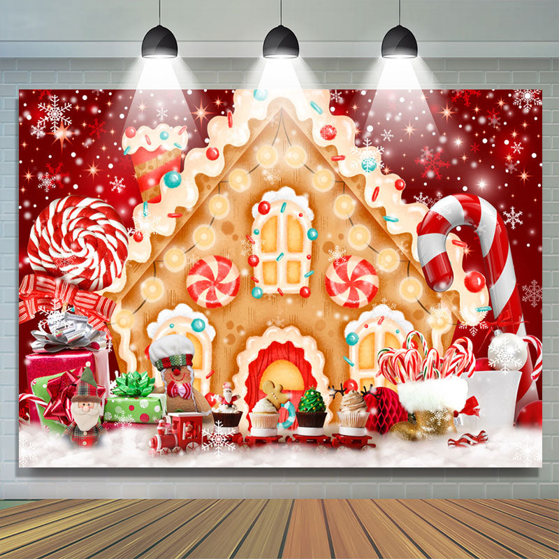 Lofaris Gingerbread House Candy Land Merry Christmas Backdrop