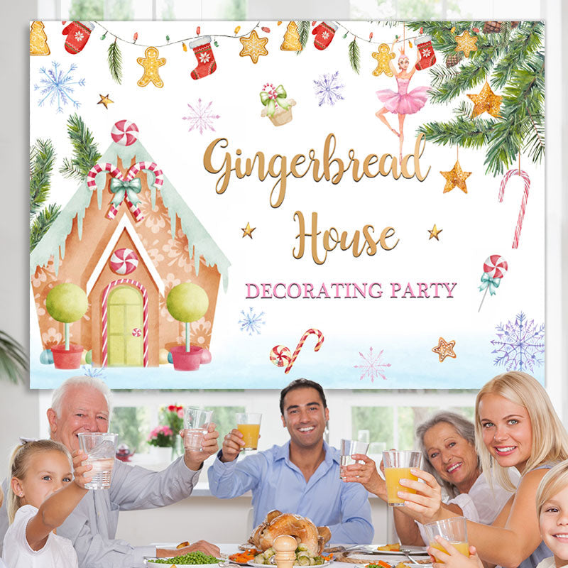 Lofaris Gingerbread House Winter Snowflake Decorating Party Backdrop