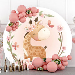 Pink Floral And Blue Elephant Round Baby Shower Backdrop