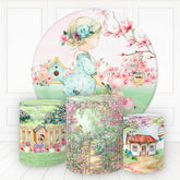 Lofaris Girl In Floral Garden Round Birthday Backdrop Kit For