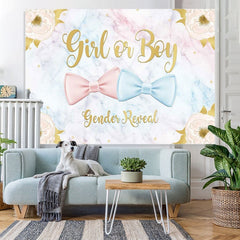 Lofaris Girl or Boy Pink Blue Bows Backdrop for Baby Shower