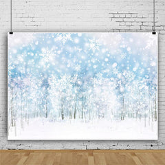 Lofaris Glitter And Blue Snowflakes White Woods Backdrop for Winter