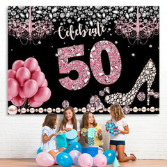 Lofaris Glitter And Bokeh Balloon Happy 50Th Birthday Backdrop