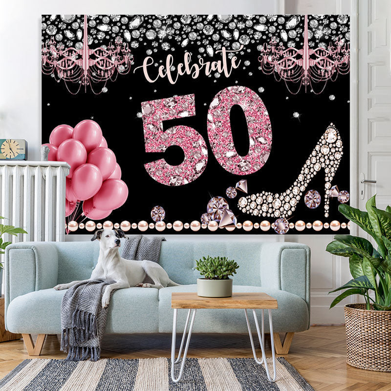 Lofaris Glitter And Bokeh Balloon Happy 50Th Birthday Backdrop