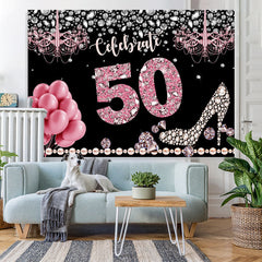 Lofaris Glitter And Bokeh Balloon Happy 50Th Birthday Backdrop
