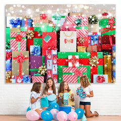 Lofaris Glitter And Colorful Christmas Gifts Backdrop For Kids